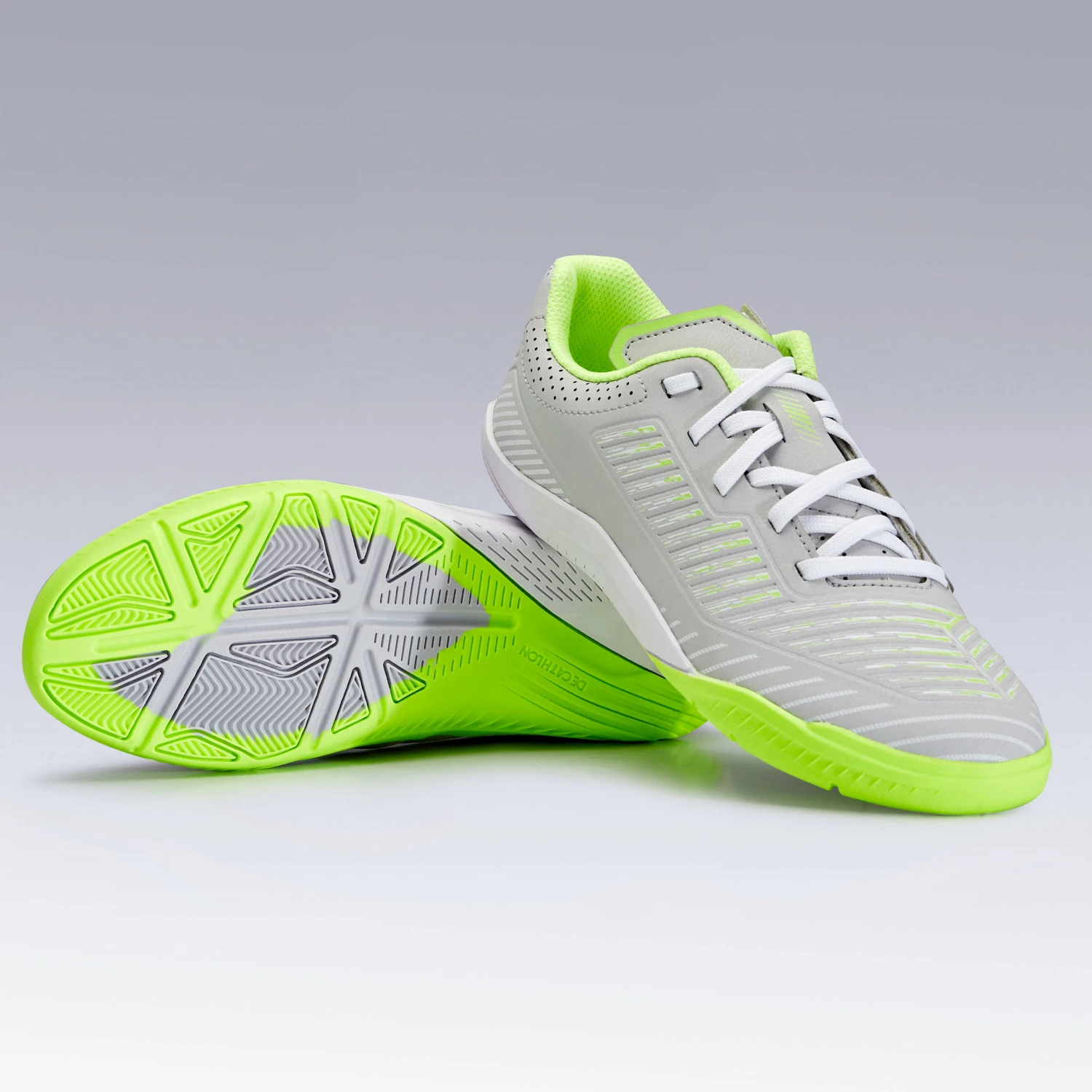 KIPSTA Kids' Futsal Shoes Ginka 500 Pale grey/Fluo lime yellow 11 KIPSTA Kids' Futsal Shoes Ginka 500 Pale grey/Fluo lime yellow - Image 11