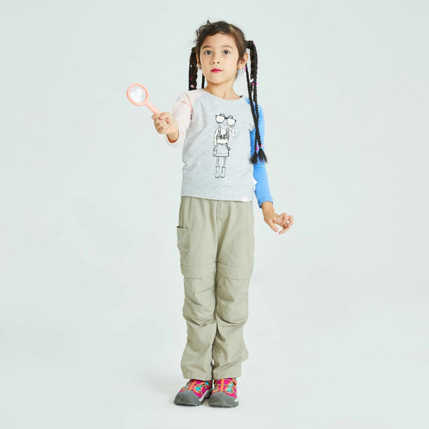 QUECHUA Kids' ANTI-UV hiking long sleeve t-shirt LIGHT GREY/PINK 6 QUECHUA Kids' ANTI-UV hiking long sleeve t-shirt LIGHT GREY/PINK - Image 6