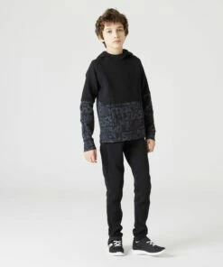 DOMYOS Boys' Warm Breathable Slim-Fit Zip-Pocket Cotton Gym Bottoms 500 BLACK -Artengo Kids Online Store kf509ebcbcead8c7909ef89737326927f scaled