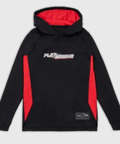 TARMAK Boys'/Girls' Long-Sleeved Hooded T-Shirt/Jersey TS500LS BLACK/RED