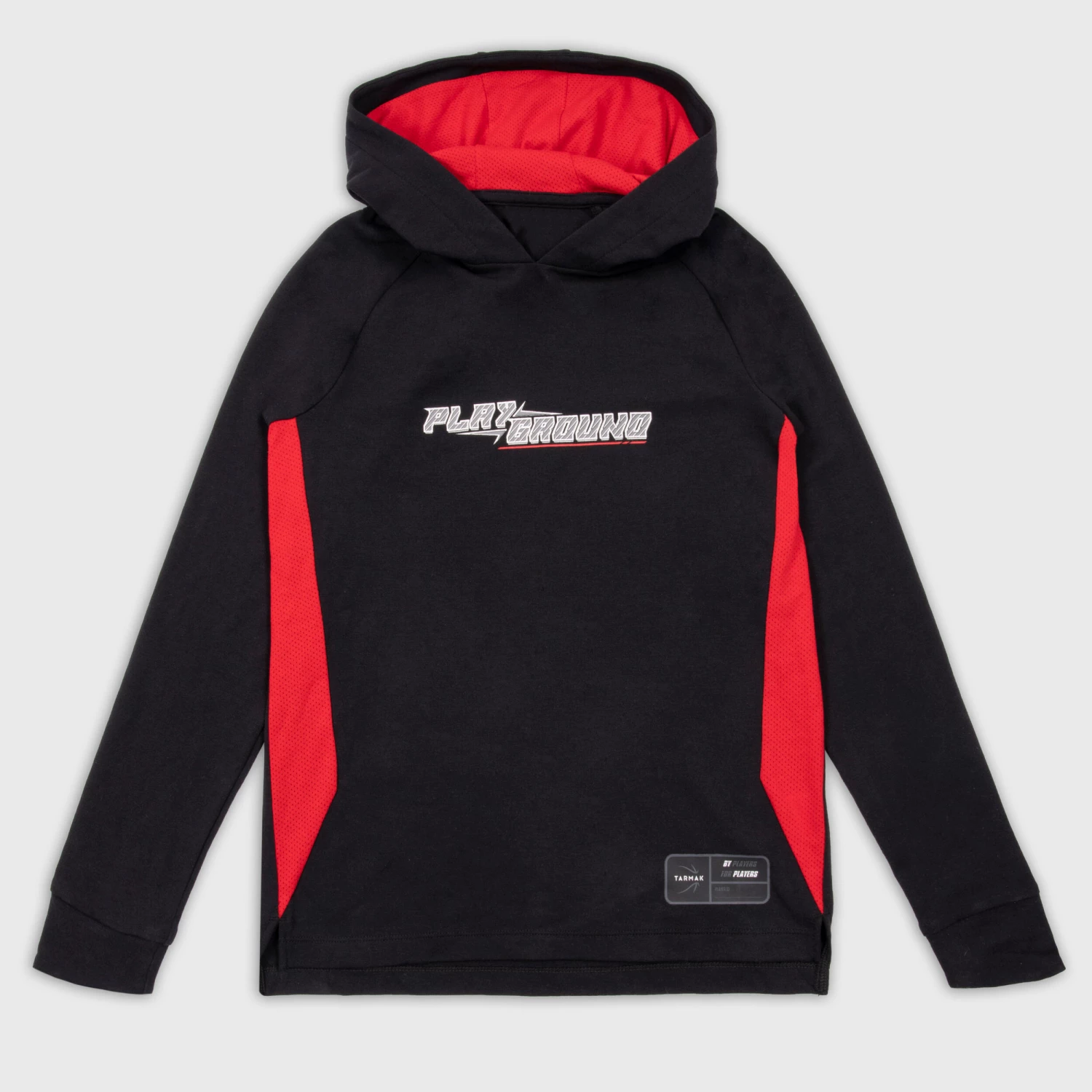 TARMAK Boys'/Girls' Long-Sleeved Hooded T-Shirt/Jersey TS500LS BLACK/RED 1 TARMAK Boys'/Girls' Long-Sleeved Hooded T-Shirt/Jersey TS500LS BLACK/RED