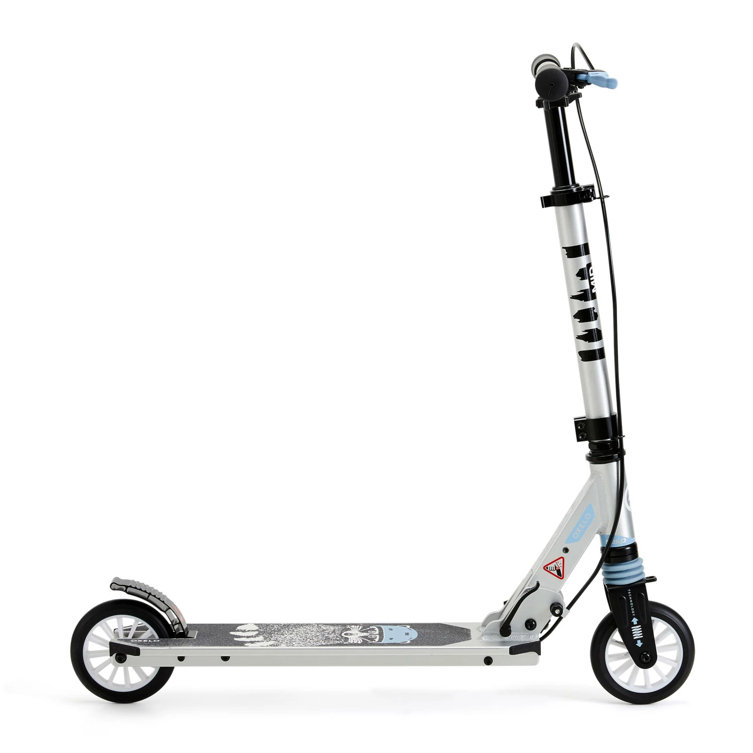 OXELO Mid 5 Kids' Scooter With Handlebar Brake And Suspension LIGHT GREY/BLACK/LIGHT BLUE 4 OXELO Mid 5 Kids' Scooter With Handlebar Brake And Suspension LIGHT GREY/BLACK/LIGHT BLUE - Image 4