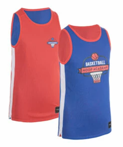 TARMAK Kids' Reversible Sleeveless Basketball Jersey T500R Indigo blue/Strawberry pink/Snow white