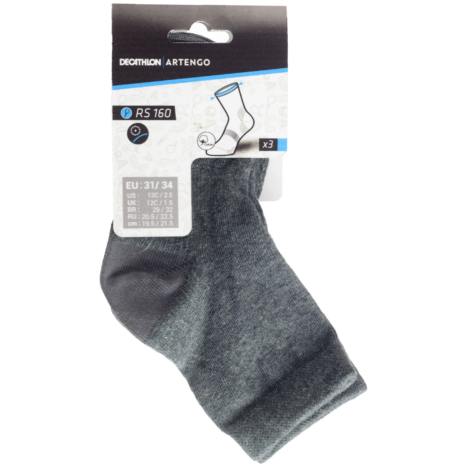 ARTENGO Kids' High Tennis Socks RS 160 Tri-Pack BLACK 13 ARTENGO Kids' High Tennis Socks RS 160 Tri-Pack BLACK - Image 13